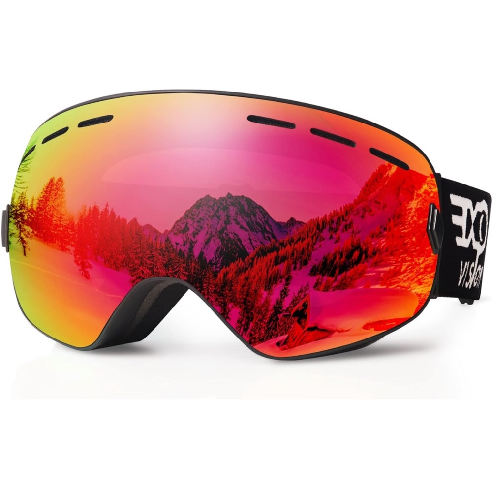 Mirrored Red Snow Ski Goggles with Black Strap